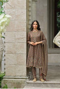 Mocha Brown Silk Embroidered Kurti Set