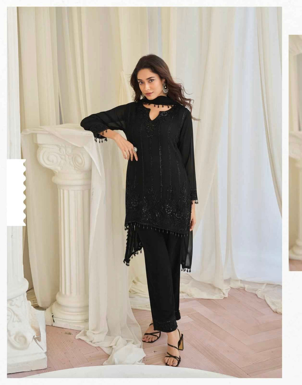 Black Georgette Embroidered Plazzo Suit