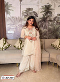 Off White Chinon Mirror Work Embroidered Suit