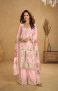 Baby Pink Chinon Floral Printed Suit