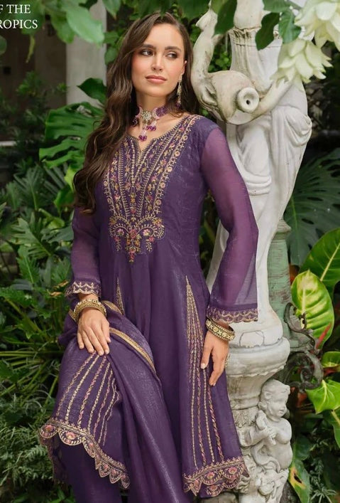 Deep Purple Silk Embroidered Kurti Set