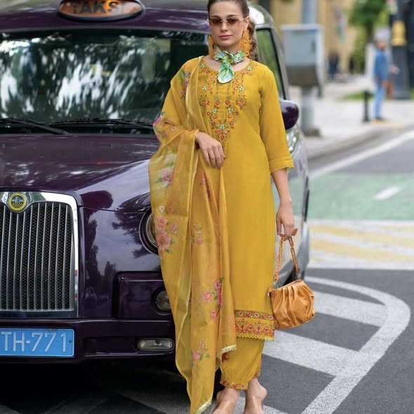 Mustard Milan Silk Suit