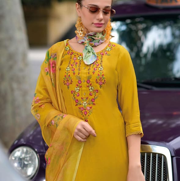 Mustard Milan Silk Suit
