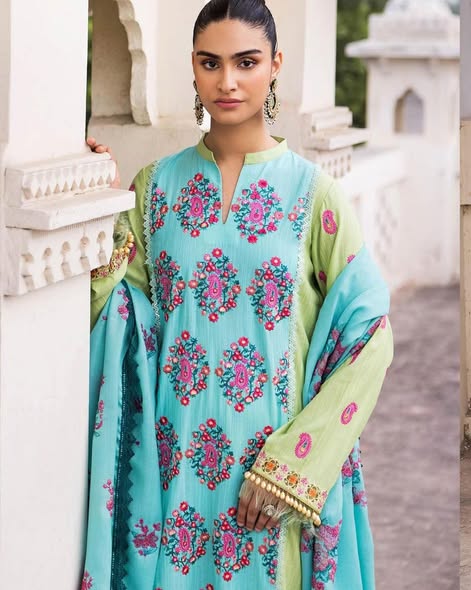 Mint Khaddar Embroidered Suit