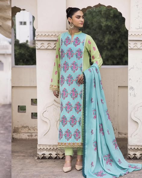 Mint Khaddar Embroidered Suit