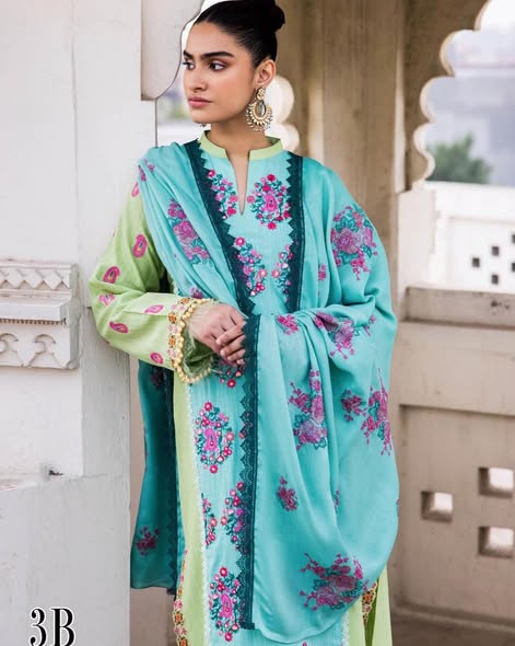 Mint Khaddar Embroidered Suit