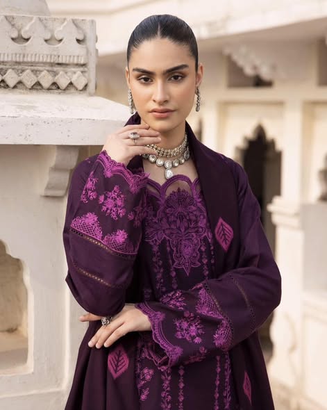 Purple Khaddar Embroidered Suit