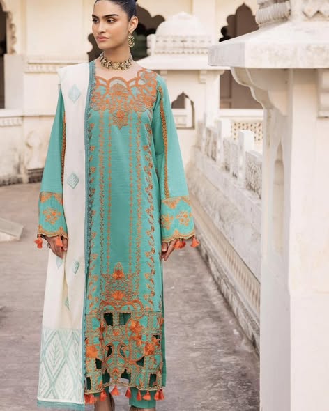 Teal Khaddar Embroidered Suit