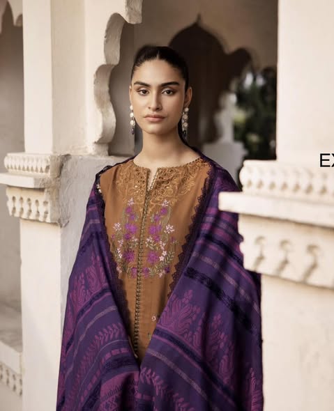 Brown Khaddar Embroidered Suit