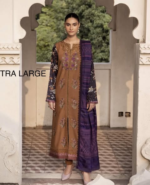 Brown Khaddar Embroidered Suit