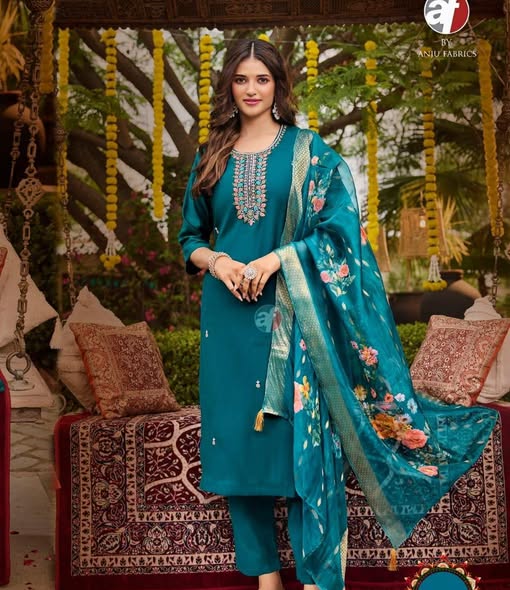 Teal Viscose Modal Festive Suit