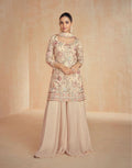 Cream Chinon Silk Embroidered Sharara Set