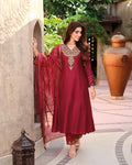 Red Viscose Embroidered Suit