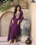 Purple Viscose Embroidered Suit
