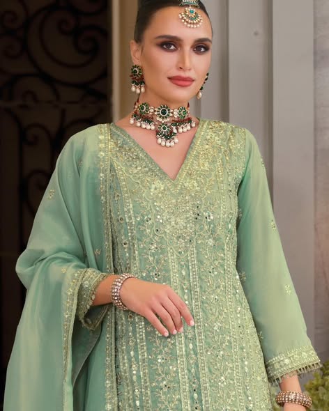 Mint Heavy Embroidered Suit