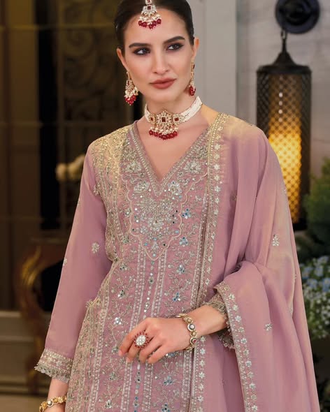Blush Pink Heavy Embroidered Suit