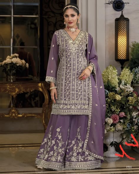 Lavender Heavy Embroidered Suit