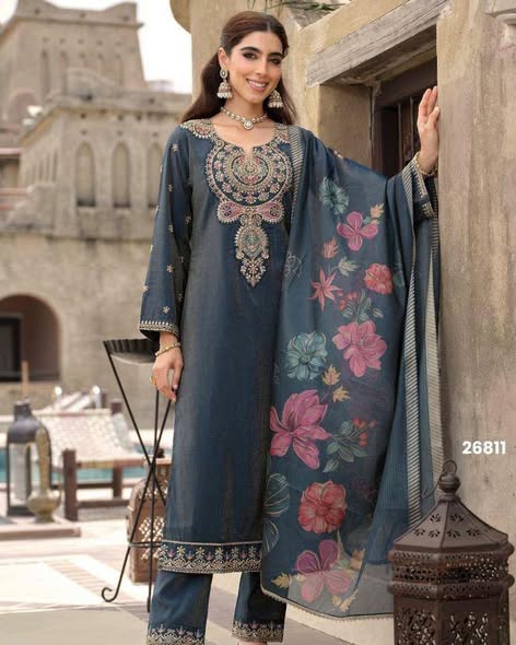 Blue Shimmer Silk Suit