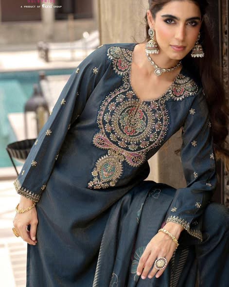 Blue Shimmer Silk Suit