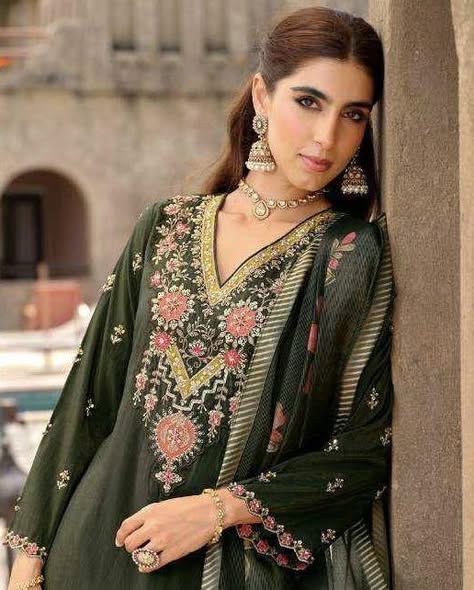 Dark Green Shimmer Silk Suit