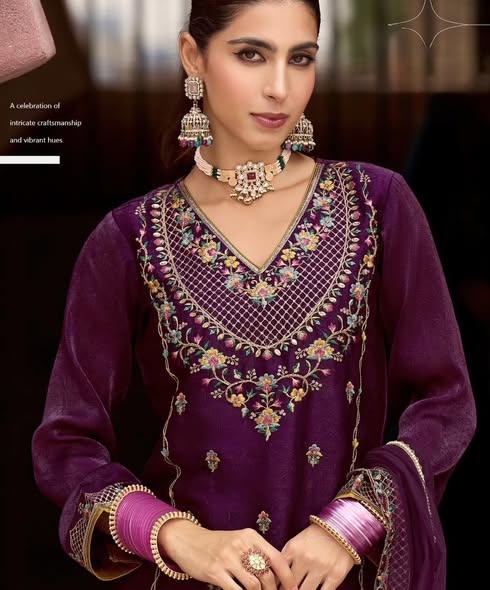 Purple Silk Sharara Set