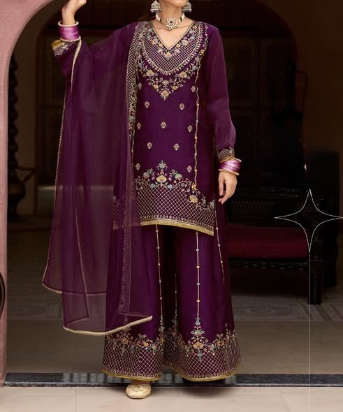 Purple Silk Sharara Set