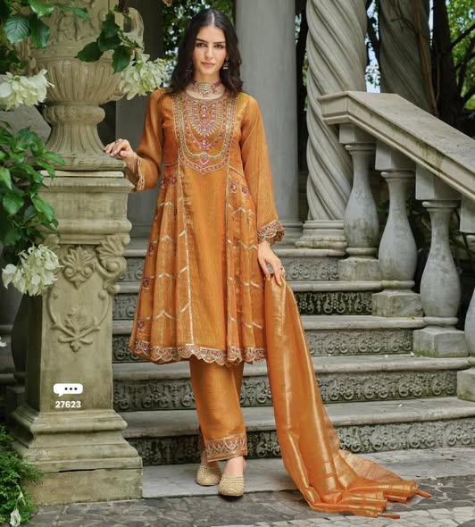 Orange Shimmer Silk Suit