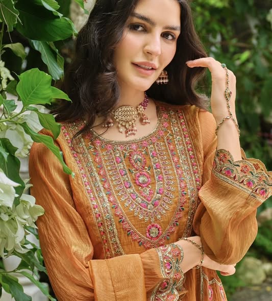 Orange Shimmer Silk Suit