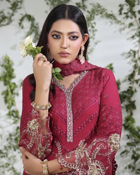 Red Bridal Chiffon Suit
