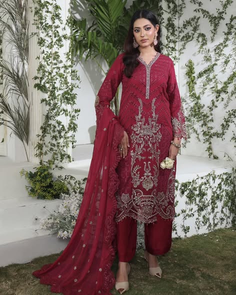 Red Bridal Chiffon Suit