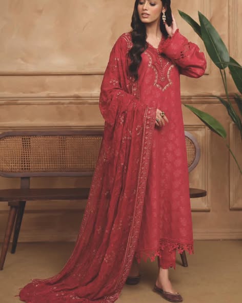 Red Khaddar Suit