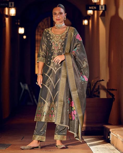 Teal Banarasi Jacquard Suit