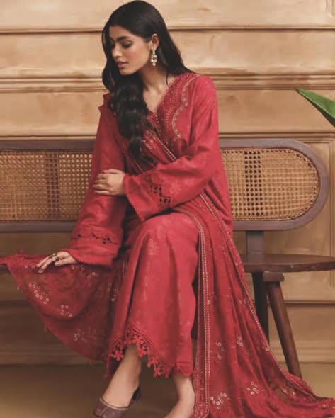 Red Khaddar Suit