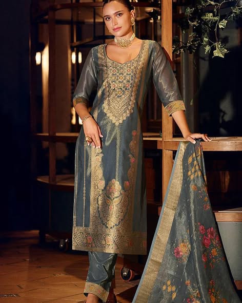 Olive Banarasi Jacquard Suit
