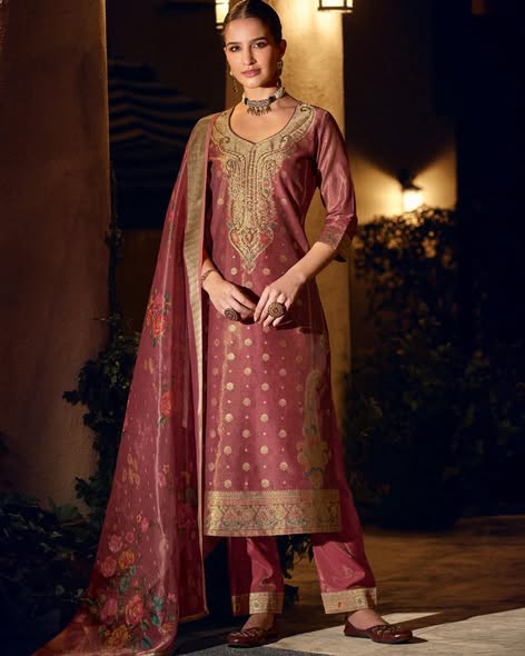 Pink Banarasi Jacquard Suit