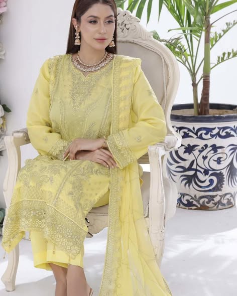 Yellow Chiffon Embroidered Suit