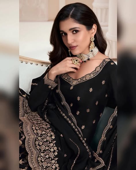 Black Chinon Embroidered Sharara