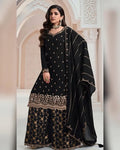 Black Chinon Embroidered Sharara