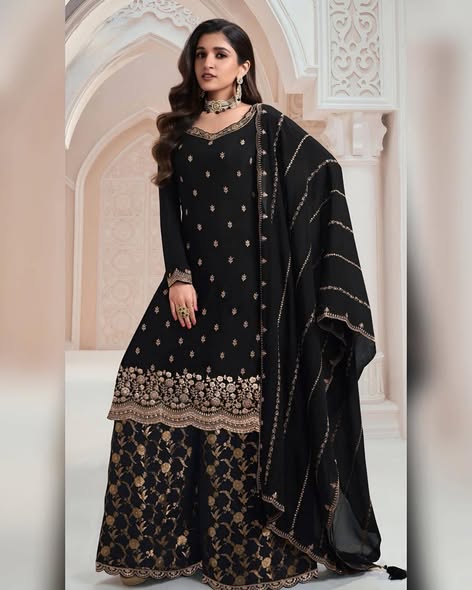 Black Chinon Embroidered Sharara