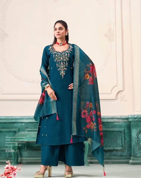 Teal Roman Silk Suit