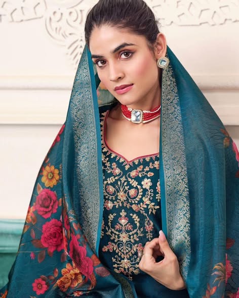 Teal Roman Silk Suit