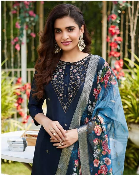 Navy Dola Silk Embroidered Suit – Size 48