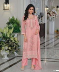 Pink Organza Embroidered Suit – Size 40