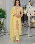 Yellow Organza Embroidered Suit – Size 40