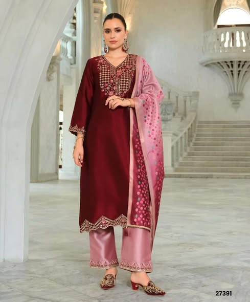 Silk Maroon Statement Set