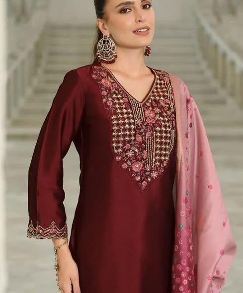 Silk Maroon Statement Set