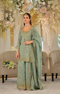 Sage Green Chinon Embroidered Sharara Set
