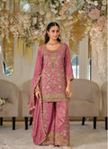Dusty Rose Chinon Embroidered Sharara Set