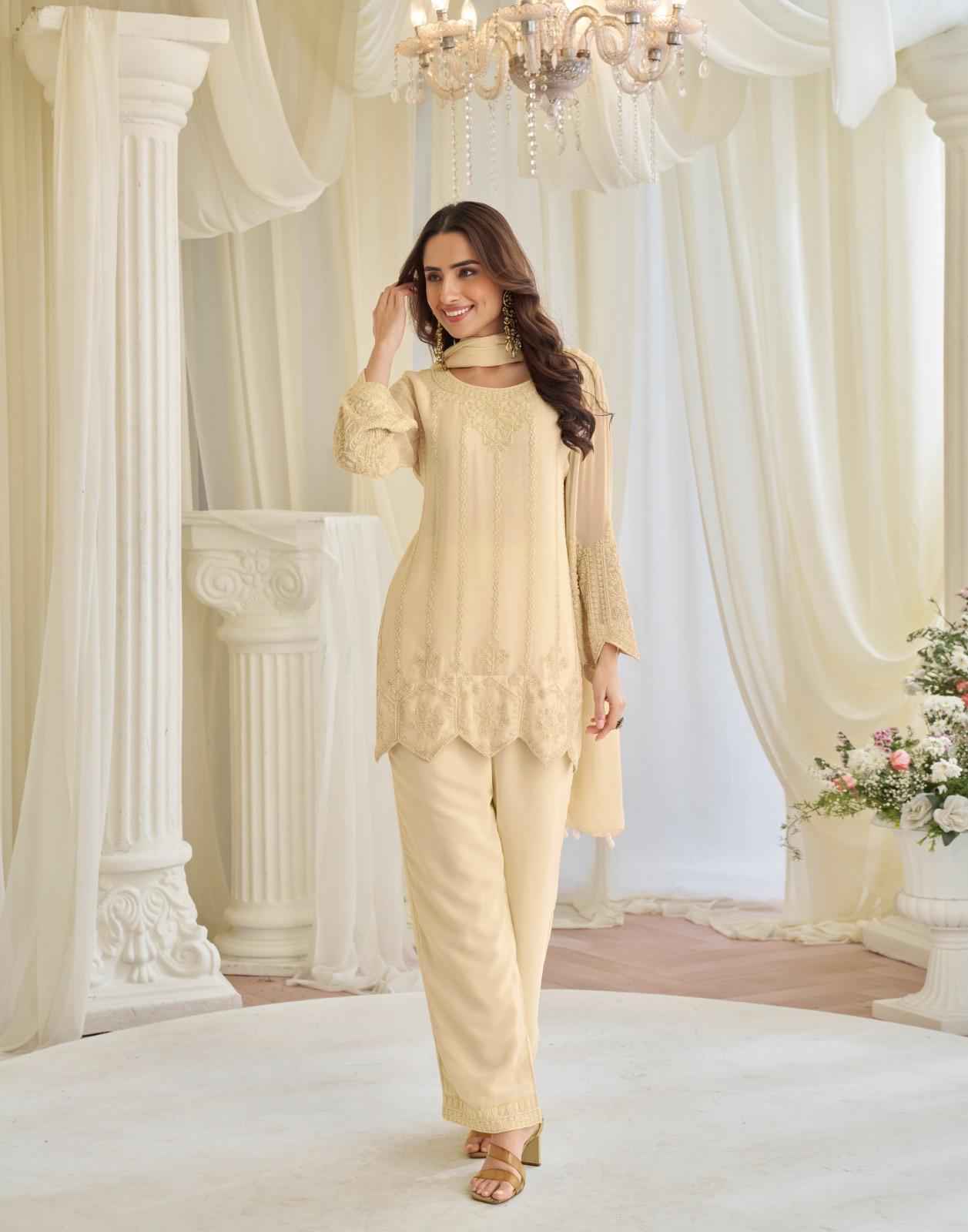 Ivory Georgette Embroidered Suit