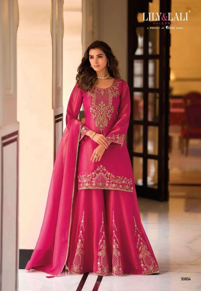 Rani Pink Silk Embroidered Sharara Set